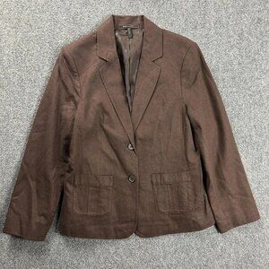 BCBGMaxazria Blazer Womens Medium Brown Jacket Linen Blend Adults
